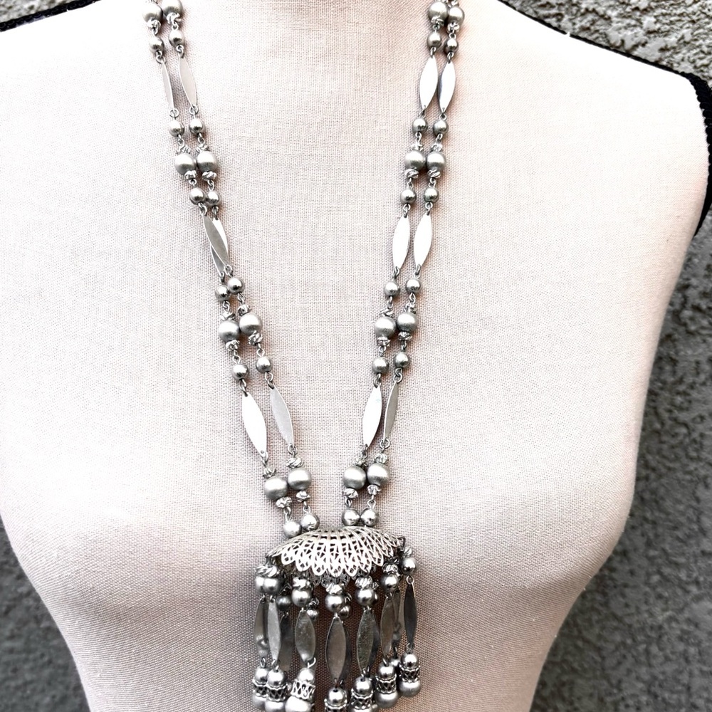 Silver-Tone Statement Tassel Pendant Necklace - Women Jewelry